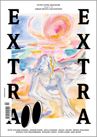 cover of Extra Extra #22, abstract watercolour painting of figure on a beach